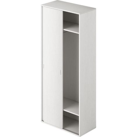 Kleiderschrank mit Schiebetüren und Kleiderstange, Weiß, H212x90x43cm