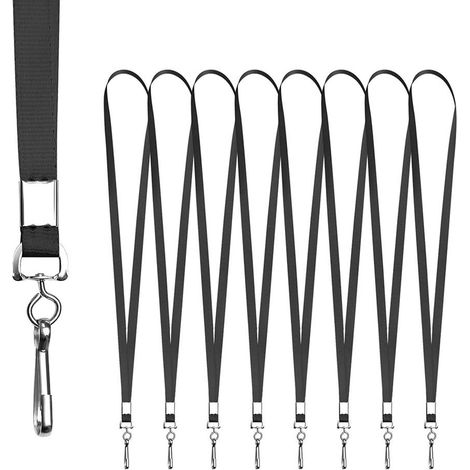Lot de 20 cordons noirs pour badges d'identification, avec mousqueton pivotant et clip, parfaits pour les enseignants, les femmes, les hommes et les enfants. (1/5)