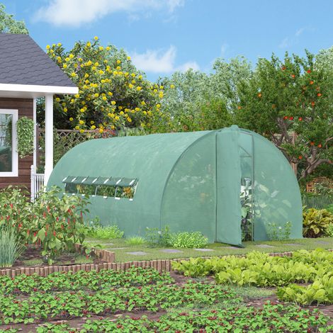 Tunnelgewächshaus mit Tür und 8 Fenstern, Gartengewächshaus aus PE und verzinktem Metall, für den Pflanzenanbau, 600 x 300 x 200 cm