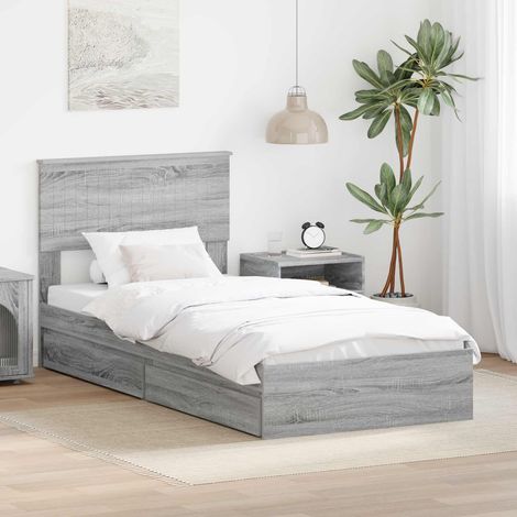 Cama con almacenamiento con cabecera Gris 90 x 200 cm
