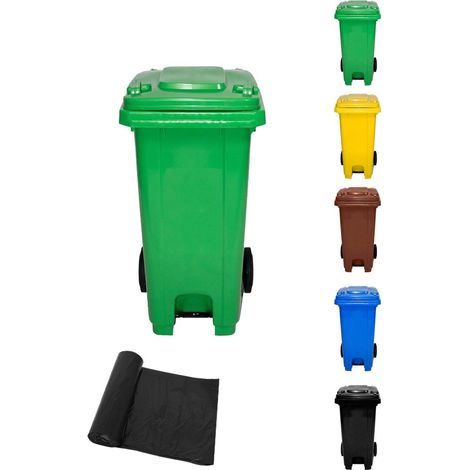 Cubo de Basura  120 Litros con Pedal y Ruedas   Contenedor de Basura Robusto con PEDAL