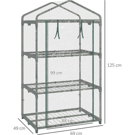 Mini serre de jardin 3 étagères acier plastique transparente 69x49x125cm, porte charnière (1/3)