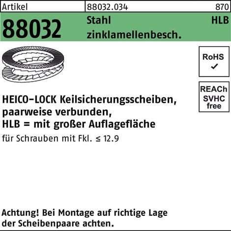 Keilsicherungsscheibe R 88032 HLB-22 Stahl zinklamellenb. breit 50St. HEICO 50 Stk (1/2)