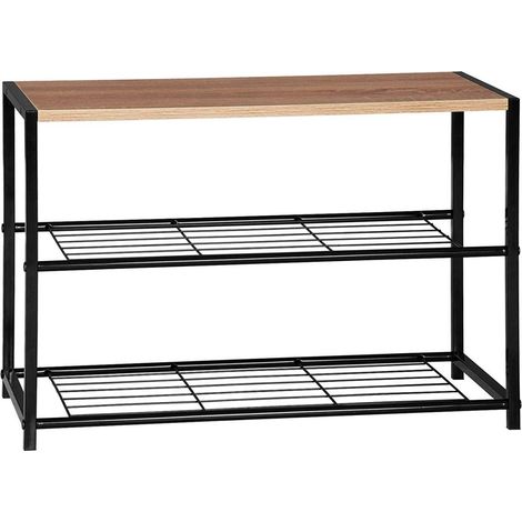 WOLTU Scarpiera da Ingresso Panca Scarpiera a 2 Ripiani per 6 Scarpe con Seduta Nero + Colore Di Quercia (1/6)