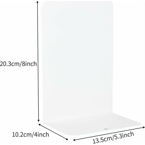 Serre-Livres - Métal Blanc - 8 x 3,9 x 5,3 Pouces - Antidérapant avec Caoutchouc - Pour Étagères Maison Bureau Enfants - Lot de 6