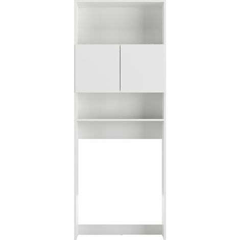 Meuble de salle de bain/buanderie avec 2 portes centrales et étagères ouvertes coloris blanc - Longueur 70 x Hauteur 182 x Profondeur 21 cm (1/5)