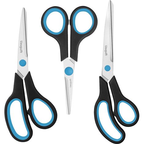 Lot de 3 paires de ciseaux multi-usages en acier inoxydable avec poignée ergonomique Bleu/noir