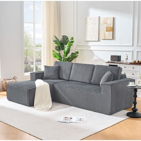 Ecksofa 235 x 128 x 60 cm aus Cord in Grau, modular mit Chaiselongue und 2 Kissen (1/5)