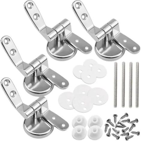 Kit de repuesto de bisagras para asiento de inodoro (2 pares) con mecanismo de cierre suave, compatible con asientos de inodoro de resina y madera. Incluye herrajes y accesorios de montaje de acero in (1/5)