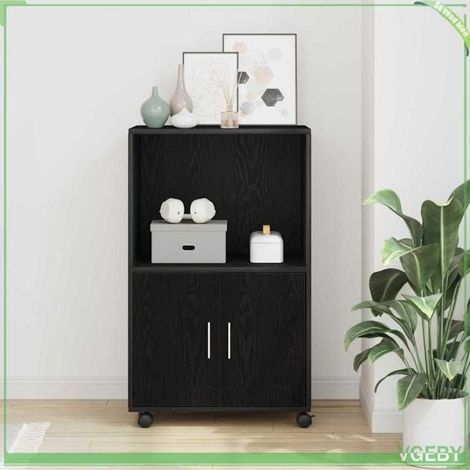 Cabinet Roulant - Chêne noir - 55 x 40 x 91 cm - Bois d'ingénierie - Style industriel (1/5)