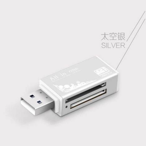 Lecteur De Carte Multislot - SD SDHC MMC RS-MMC MS MS-PRO TF MicroSD - USB 2.0 - 6,7 x 2 x 1,5 cm - Argent - 1 Pièce