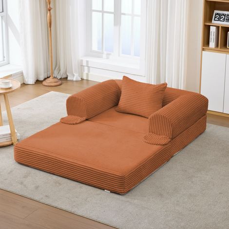 Sofá cama convertible 1 plaza 120x85x65 cm naranja, con cojín, pana MEUBLIV (1/5)