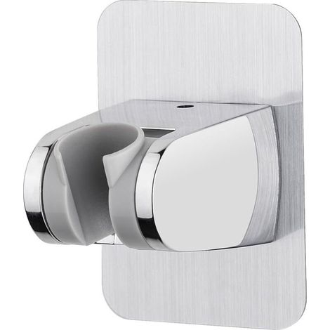support de pommeau de douche sans perçage adhésif 3M - support de douche réglable (45°), support de douchette universel, douchette, support de douche mural, chromé, argent (1/5)