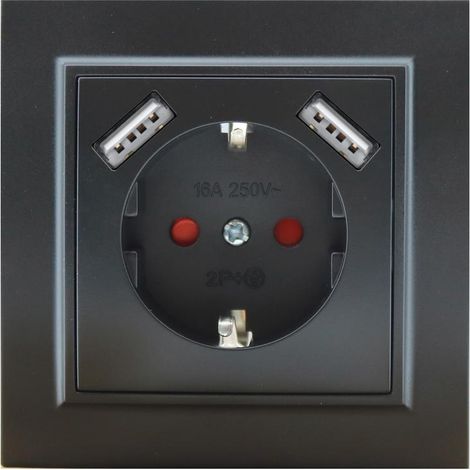 IluminaShop - Enchufe Empotrable Tipo F Schuko Con Doble USB Negro 16A IP20 Serie wLine (1/3)