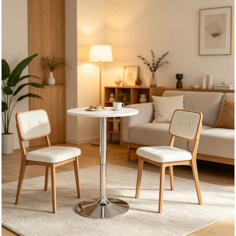 Table haute ronde réglable en hauteur, plateau 60 cm, MDF et métal, blanche OKMYHOME (1/4)
