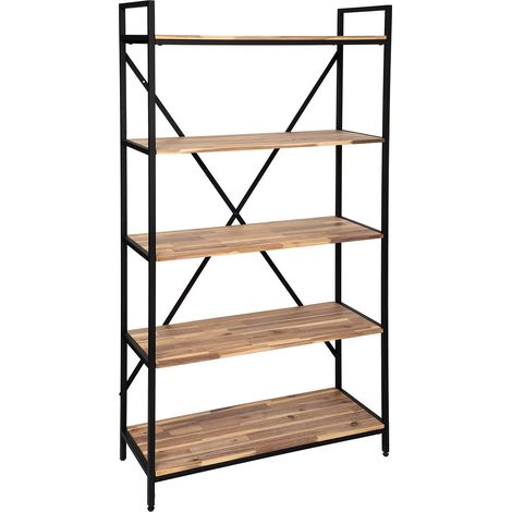 Bibliothèque Etagère 5 niveaux coloris bois et métal noir - Longueur 90 x Hauteur 180 x profondeur 35 cm (1/5)
