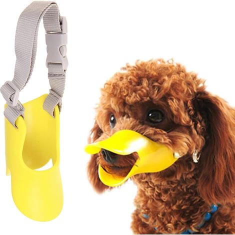 Museruola in silicone a becco d'anatra per cani, maschera antiabbaio e anti-morso con cinturino regolabile per cani di piccola e media taglia (gialla) (1/5)