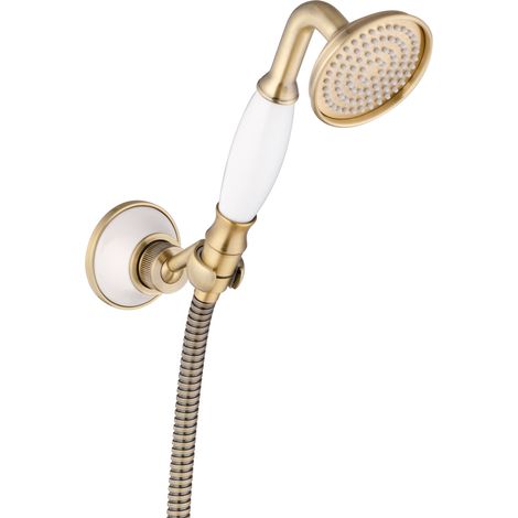 PaulGurkes Brausegarnitur Handbrause Messing Bronze Retro Nostalgie Keramik (1/5)