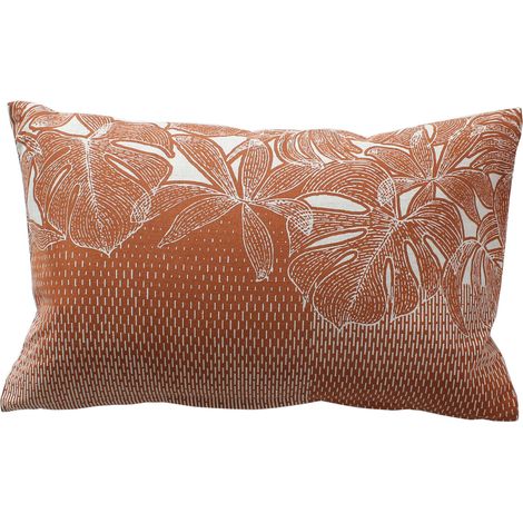Coussin décoratif déhoussable motif feuillage tropical Cuivre 30x50 cm (1/2)
