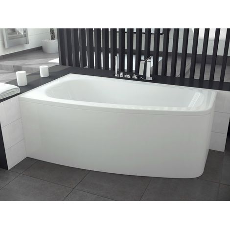 Azura Home Design – Baignoire d'angle LUNA 150 cm – Acrylique blanc renforcé – Tablier inclus – Pieds réglables – Contenance 155 L