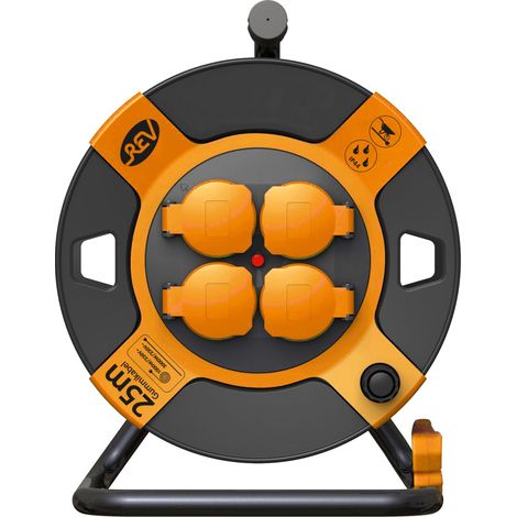 REV Kabeltrommel Außen 25m H07RN-F 3x1,5, orange, 4x Schutzkontaktstecker Elektrische Kabel & Leitungen