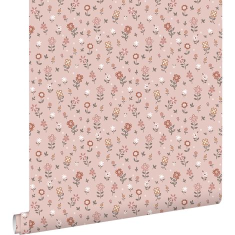 Papier peint intissé fleurs rose clair – Dimensions 53 cm x 10,05 m – Raccord droit – Écologique et facile à poser – Estahome (1/5)