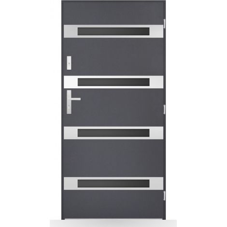 Porte d'entrée Cassandra 80-90-100cm en acier - Couleur: Anthracite - Poussant: Gauche - Dimensions: 90 cm (1/2)