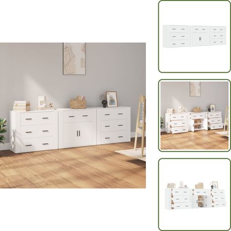 Sideboards 3 Stk. Weiß Holzwerkstoff - Schreibtisch - Wohnzimmermöbel - Sideboard - Regal - Eiche (1/5)