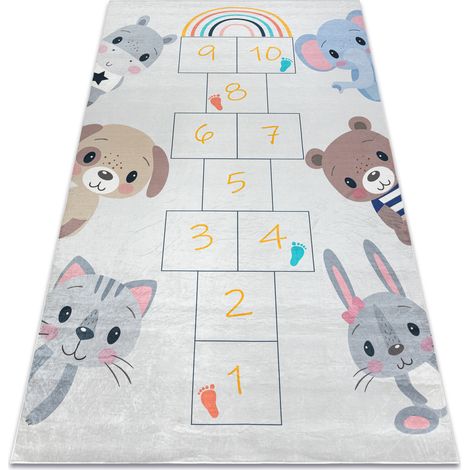 Tappeto lavabile BAMBINO 43092 Animali, numeri per bambini antiscivolo - grigio / giallo grey 120x170 cm