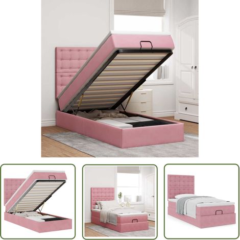 vidaXL Ottoman-Bett mit Matratzen Rosa 100x200 cm Samt (1/5)