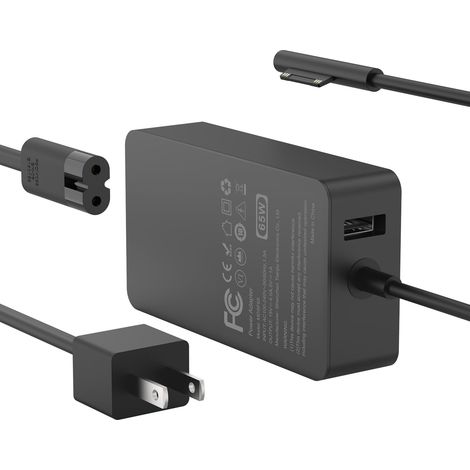 Adaptateur D'alimentation 65 W - Pour Surface Pro 11 10 9 8 7+ 7 6 5 4 3 X - Surface Laptop 7 6 5 4 3 2 1 - Surface Go Book - Câble 3 M - 1 Pièce (1/5)