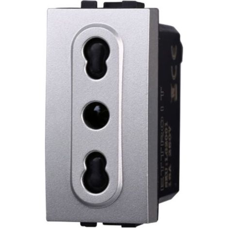 ETTROIT LG2001 Bypass-Steckdose 2+E 16A silbergraue Farbe, kompatibel mit der Bticino Living-Serie