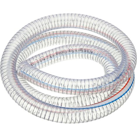 1-1/8" / 28mm ID Tuyau Renforcé Avec Fil Métallique 2 Mètres, Tuyau D'Aspiration En PVC Vinyle Résistant Aux Produits Chimiques À Haute Pression Pour Eau Carburant, Transparent (1/5)