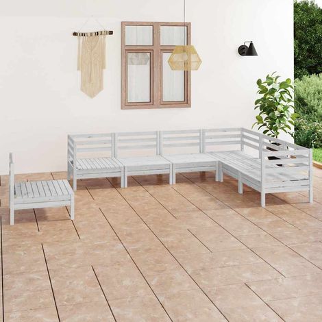 Salon de jardin 7 pcs Ensemble Table et Chaise de Jardin - Bois de pin massif Blanc BV508246 - BonneVie (1/5)