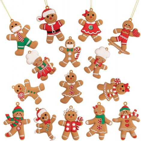Juego de decoración navideña, 15 adornos colgantes con forma de galletas de jengibre, hechos a mano y reutilizables. (1/4)