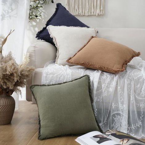 Housse Coussin - Ramie - 30x50 Cm - Style Bohème Frangée - Intérieur Salon Chambre Canapé (1/5)