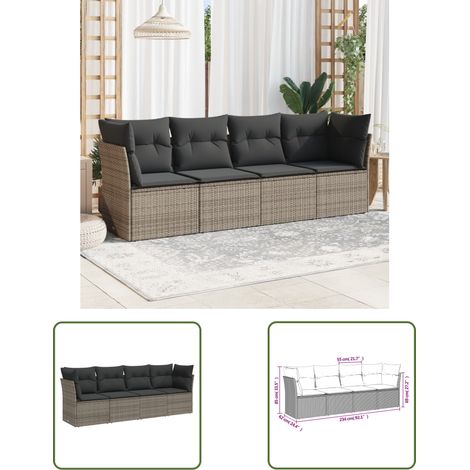 The Living Store 4-tlg. Garten-Sofagarnitur mit Kissen Grau Poly Rattan - Gartensorgsgarnitur - Outdoor Möbel - Lounge Set - Rattan Sofa - Gartenlounge (1/3)