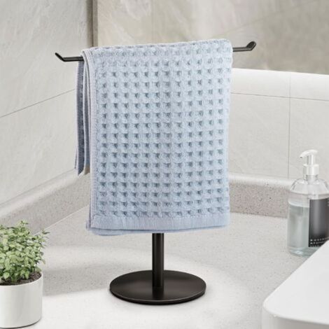 Porte-serviettes en forme de T pour salle de bain, bandeau et étagères de salle de bain légères, support noir de cuisine, organisateur de comptoir étanche en acier inoxydable (1/4)