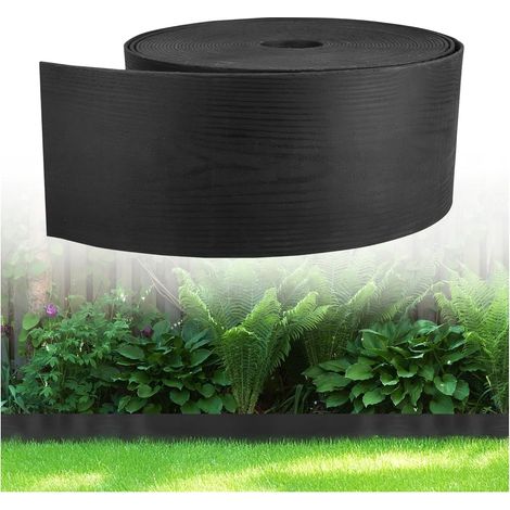 Bordure de pelouse Flexible Aspect Bois - en Plastique - Longueur : 10 m - Hauteur : 13 cm - Noir (1/5)