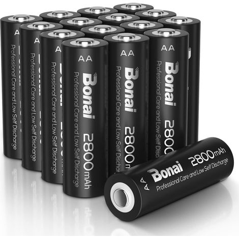 Piles Rechargeables AA 2800mAh (Lot de 16) - Batterie LR6 NiMH 1,2V Haute Capacité Longue Durée 1200 Cycles, Faible Autodécharge, Préchargées pour Jouets, Manette, Souris, Flash (1/5)