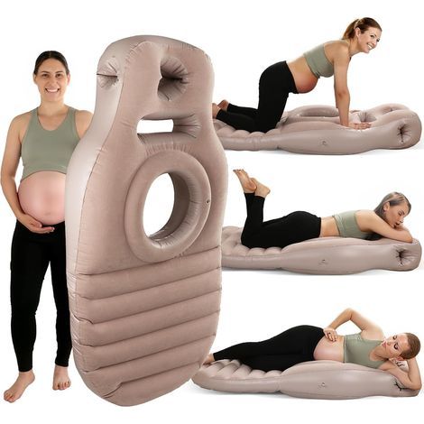 Aufblasbare PVC-Schlafmatte für Schwangere, O-förmige Schlafmatte, bequeme Lagerungsmatratze während der Schwangerschaft (khaki + Luftpumpe nach europäischer Norm) - 165 x 7 (1/5)