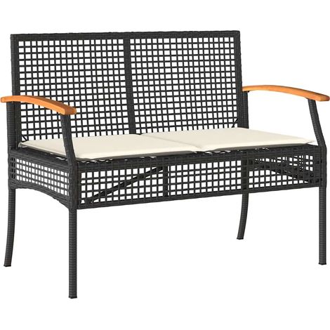 Maison Exclusive - Panca da Giardino con Cuscino Nera in Polyrattan e Legno Acacia (1/5)