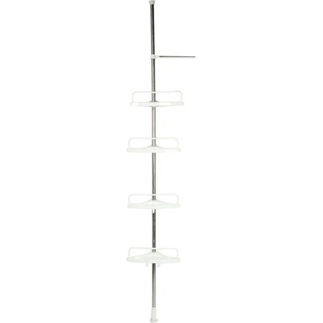 Organisateur d'étagère de support de stockage de plancher au plafond d'angle de salle de bains d'acier inoxydable à quatre niveaux (1/5)