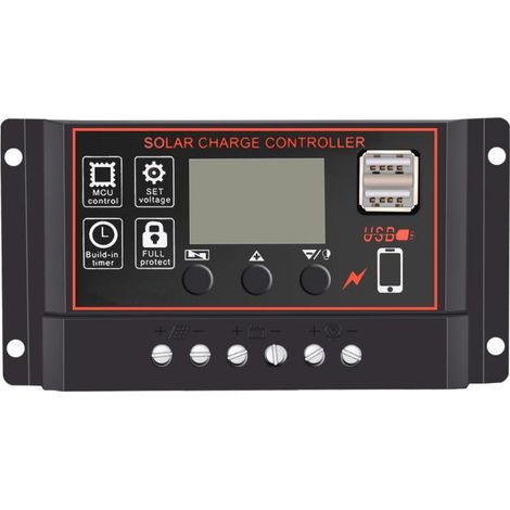 1 pièce coque noire 10A simple contrôleur solaire contrôle du temps de lumière contrôleur de charge et de décharge solaire avec interface USB (1/2)