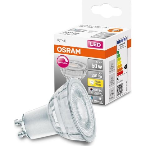 OSRAM Superstar dimmbare LED-Lampe mit besonders hoher Farbwiedergabe (CRI90) für GU10-Sockel, klares Glas ,Warmweiß (2700K), 350 Lumen, Ersatz für herkömmliche 50W-Leuchtmittel, dimmbar, 1-er Pack (1/3)