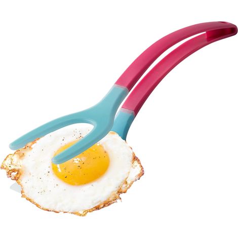 Espátula de silicona para voltear huevos Pinzas de cocina 2 en 1 - Utensilio de cocina ergonómico para pescado, carne, pan, crepes, tortillas, barbacoa, desayuno (1/5)