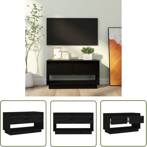 The Living Store Meuble TV Noir 74x34x40 cm Bois de pin massif - Meubles Tv - Meuble Tv - Armoire Tv - Télévision Bois - Design Moderne (1/5)