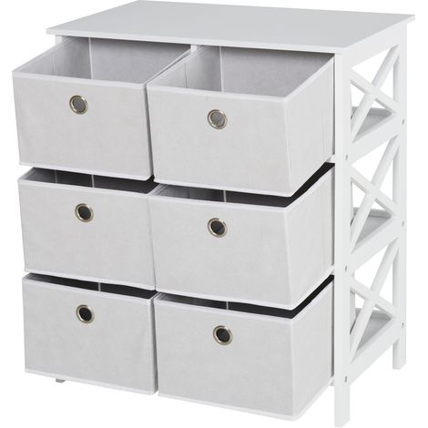 Meuble de rangement commode design contemporain dim. 64L x 37l x 76H cm 6 tiroirs MDF blanc non tissé gris clair (1/4)