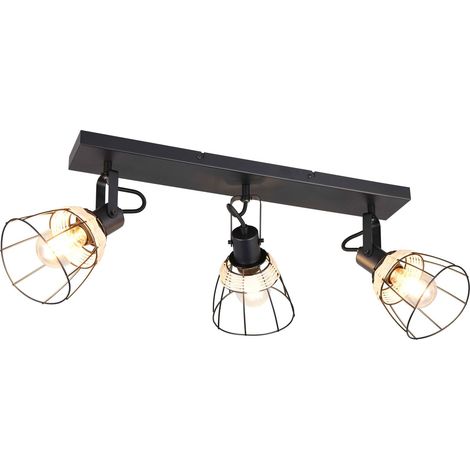Barra 3 luci, rattan e metallo, naturale e nero, L 62 cm, Jerome (1/5)