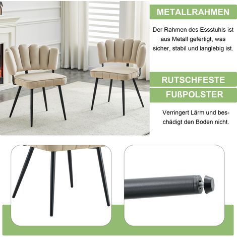 Lot de 2 chaises de salle à manger européennes, dossier fleuri, revêtement en velours texturé, pieds en métal noir, hauteur 80 cm, pour salon et espace repas. (1/5)